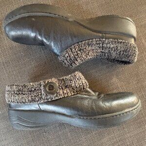 Dansko Black Leather Comfort‎ Clogs Gray Sweater Knit Trim Size 41 US 9.5-10